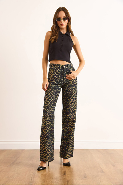 Olalook Women's Leopard High Waist Pipe Leg Jean Jea-19000123