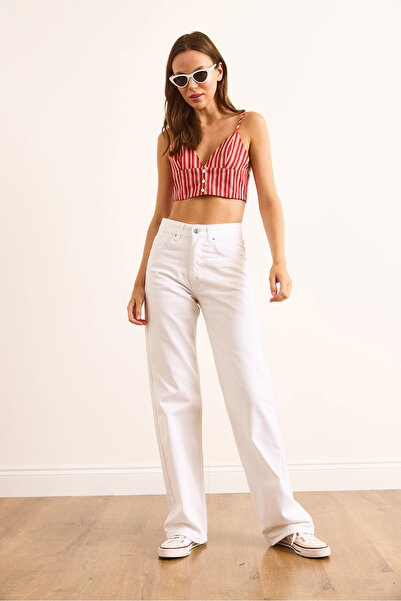 Olalook Γυναικείο λευκό ψηλόμεσο τζιν JEA-19000123