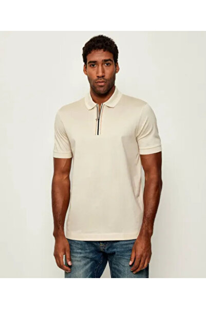 BOSS Erkek %100 Merserize Pamuklu Normal Kalıp Kısa Kollu Yarım Fermuarlı Ekr...