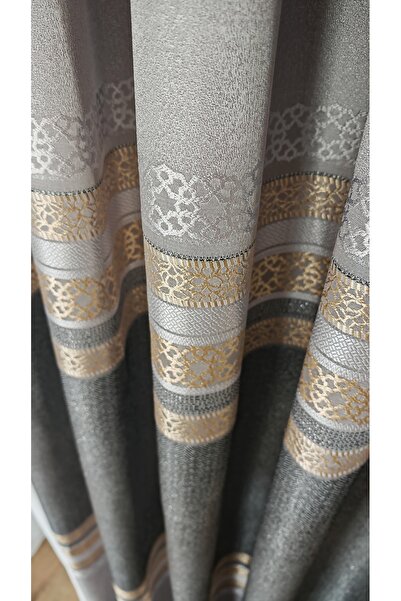 Yuka Panel Background Curtain Stone - Geometric Striped Single Wing Tight Pleated Jacquard Shiny Patterned