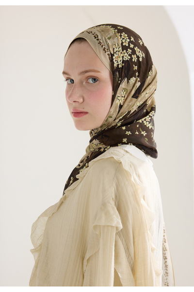 Fresh Tiny Plumeria Flower Viscose Shal Beige