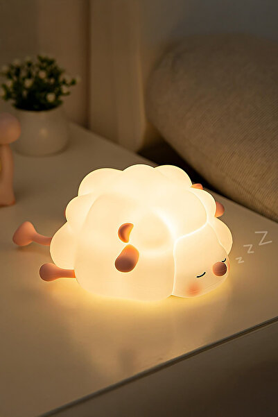 Chermik Çocuk Bebek Odası KOYUN Gece Lambası LED Işıklı Sevimli Figürlü Dokunmatik Silikon Pet Şarjlı