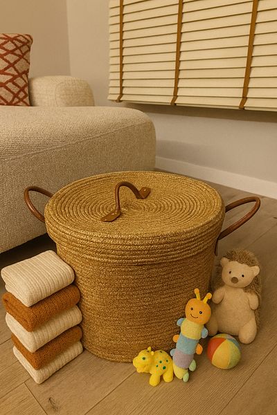 MaVaux Armonia Leather Handle Covered Dirty Laundry Basket Organizing Basket Toy Basket