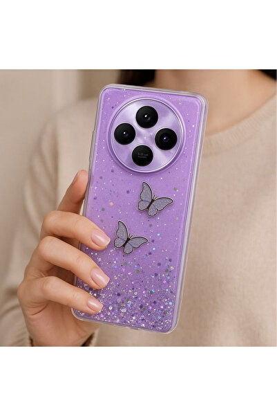 Rivor Honor Magic 7 Lite Uyumlu Kılıf Kamera Çıkıntılı Simli Kelebek Kabartma...