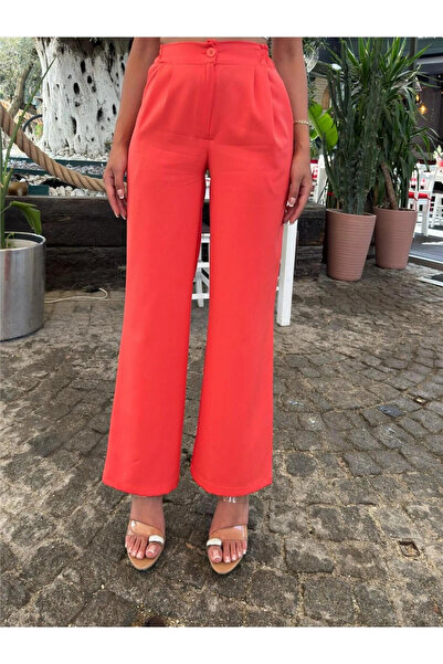 STİLVİA Mercan Stretch Fabric palazzo elastic waistband pants