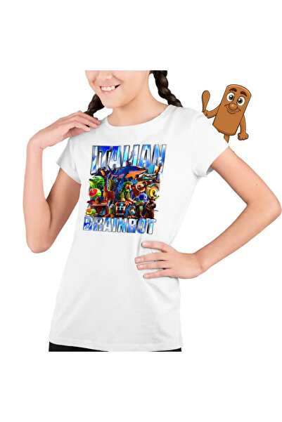 OEM Kids Girls Brainrot Italian Retro Meme Shark T-Shirt