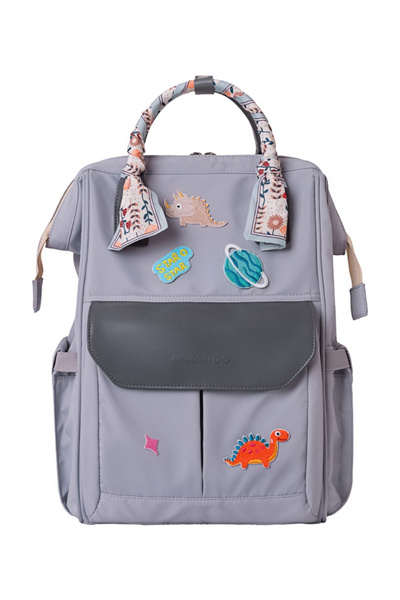 Kikka Boo KikkaBoo Myla Grey Multifunctional Backpack for Moms with Removable Badges and Colorful Accessories