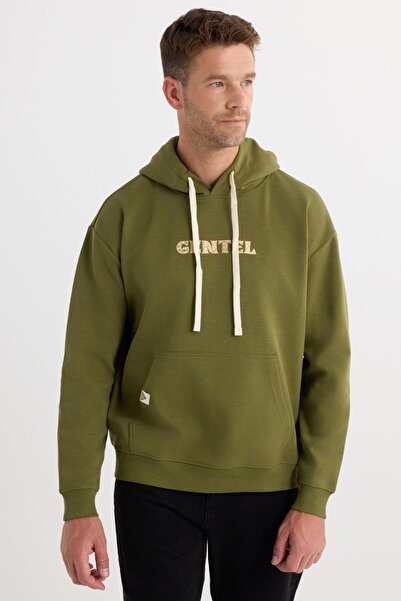 Tudors Men's Oversize Wide Cut Cotton Printed Green Hooded Sweatshirt