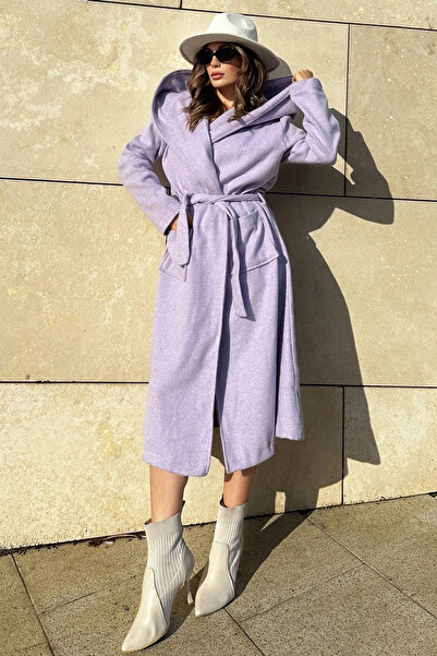 STİLVİA ياقة أرجوانية مزدوجة الصدر للنساء، غطاء للرأس، جيوب مزدوجة، حزام خصر،...