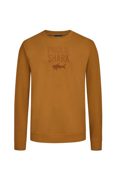 PAUL&SHARK Men's Cotton Front Logo Pattern Round Neck Cotton Long Sleeve Brown Sweatshirt 15311839-171