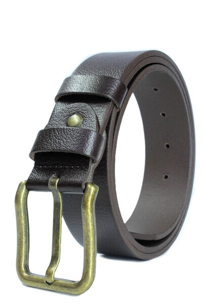 derikem 100% Genuine Leather Men's Belt Yellow Buckle 4cm