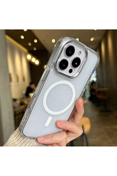 DGN İphone 15 Pro Max Uyumlu Lüks Parıltılı Magsafe Kablosuz Şarj Manyetik Kı...