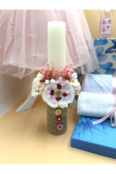 OEM Lumânare botez 35 cm- ceară naturală de tip fagure