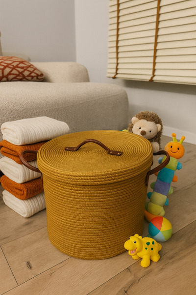 MaVaux Armonia Leather Handle Covered Dirty Laundry Basket Organizing Basket Toy Basket