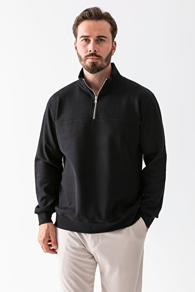 JB John Borners Ανδρικό φούτερ με όρθιο γιακά με μισό φερμουάρ μαύρο - 25K 1061