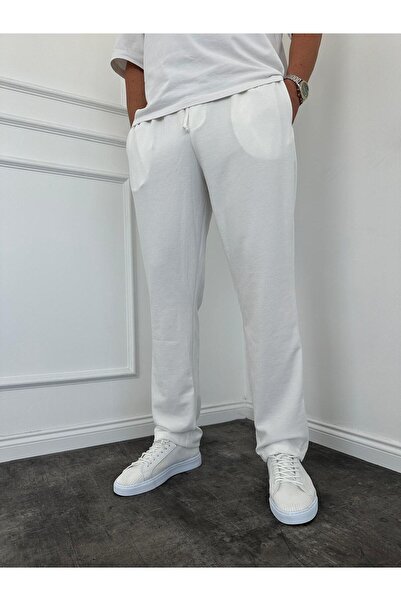 KağanKY Λευκό κοτλέ φαρδύ παντελόνι