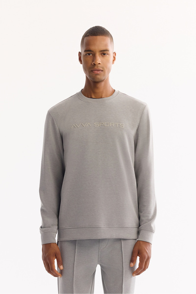 Avva Men's Gray Crew Neck Flock Printed Cupra Sweatshirt A52Y1334