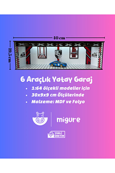 Migure Diorama 6 Araçlık Yatay Garaj 1/64 Ölçekli LED Aydınlatmalı