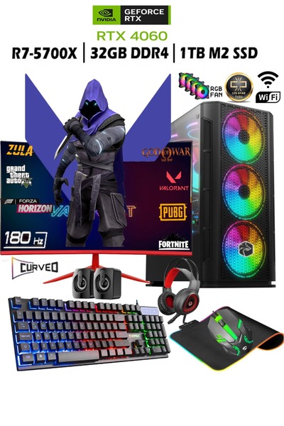 Apphirex TC64 Ryzen 7 5700X 32GB 1TB M.2 SSD RTX4060 8GB 24'' 180HZ Curved Ma...