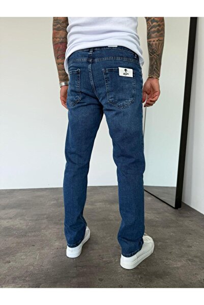 KağanKY Mavi Taşlamalı Likralı Regular Fit Jean