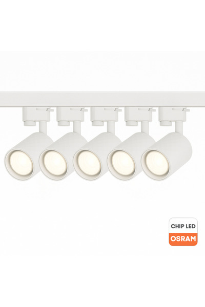 LDM Set șină albă 1 metru cu 5 spoturi diamantate, 5 x bec LED GU10 Osram 10W - 3000k