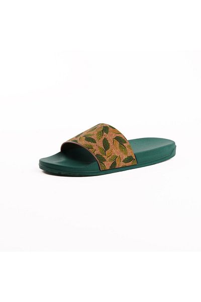 Onda Leafs Comfortable, Light Weight & Stylish Slide Slipper for Women Green & Beige