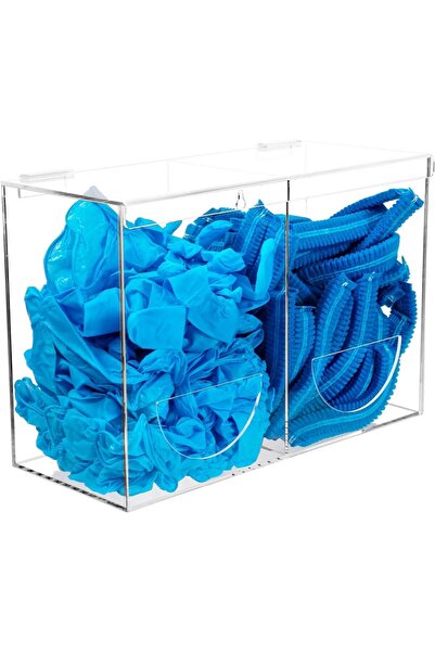 Slasa منظم أكريليك مثبت على الحائط مع حجرتين لأقنعة الوجه والقفازات والمناديل