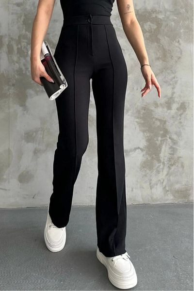 NEVVARE Women's Black High Waist Slim-fit Flare Leg Palazzo Pants
