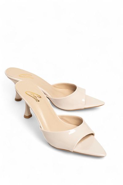 ELAIA SHOES Aurelia Beige Patent Leather Look Heeled Sandals