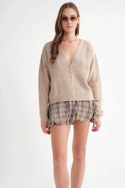 Mixray 6943 Women's V-Neck Thessaloniki Cardigan Beige