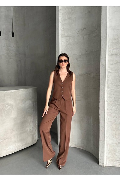 vesantia 2-Piece Women's Ribbon Buttoned Vest Blazer Suit