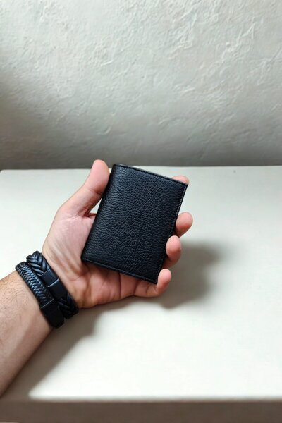 VANİLLA COLLECTİON Genuine Leather Wallet Small Size 12 Card Slots Butterfly Model Black