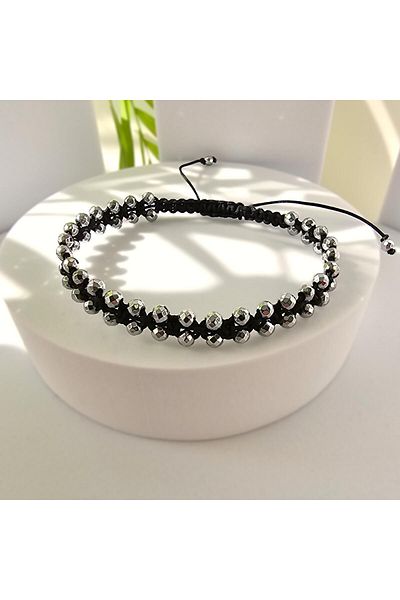 Abundo Adjustable bracelet "Silver Big Disco Ball" with hematite