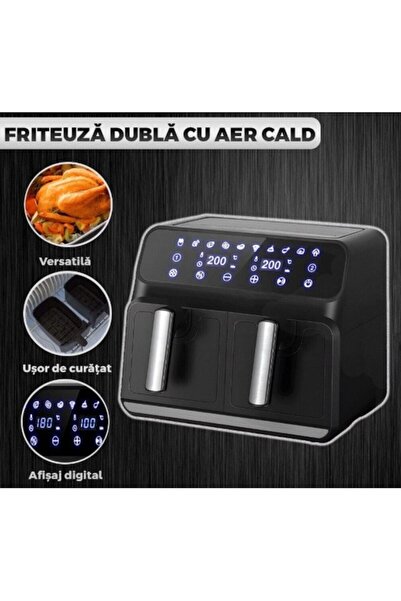 stuffix Double Air Fryer 10L, Digital Display, 10 Smart Chef Programs, 3D Air, Black