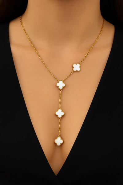 The Collection Y Necklace Tarnish-Free Gold White Enamel Women's Steel Necklace