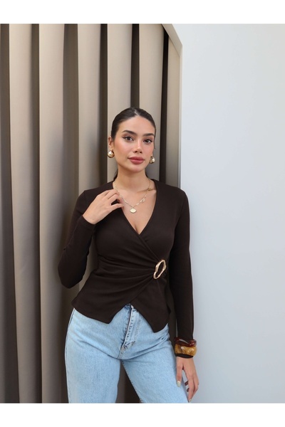 ESRAHELVACI Double Breasted Long Sleeve Buckle Blouse