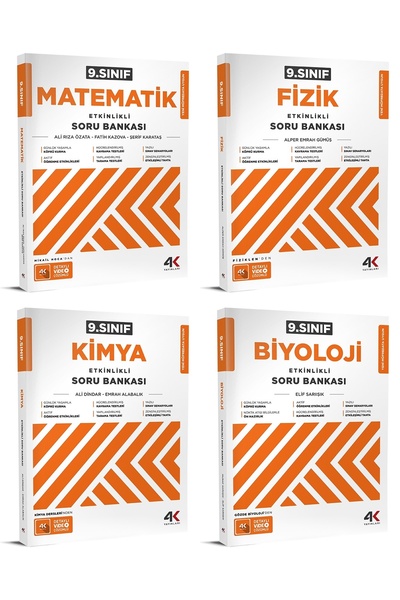 4k Yayınları 4K 2026 9. Sınıf Matematik + Fizik + Kimya + Biyoloji Soru Bankası Seti 4 Kitap