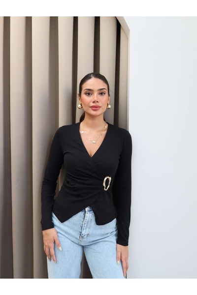 ESRAHELVACI Double Breasted Long Sleeve Buckle Blouse