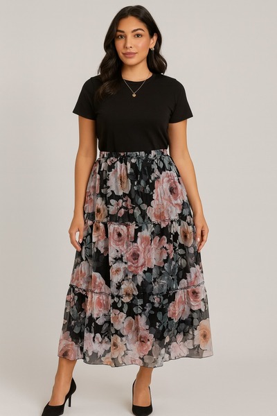 ihaoo Loose veil skirt with floral print