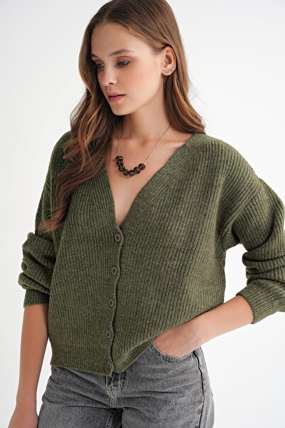 Mixray 6943 Women's V-Neck Thessaloniki Cardigan Khaki