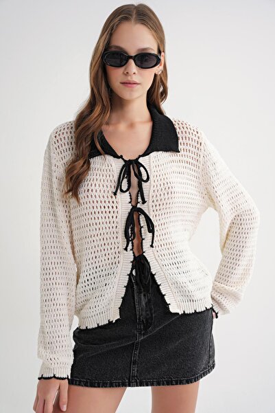 Mixray 6945 Γυναικεία Ανοιχτή Πλεκτή Ζακέτα Φυσική