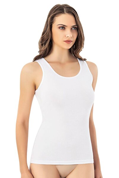 Bonnie Clyde Women's Plain Comfortable Modal Style Thick Strap Tank Top White Battal - White - Bcp1.Kor-Bea-R6601-Be