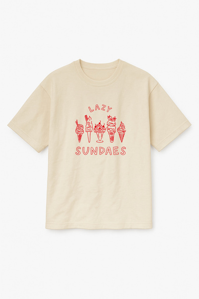 Altair Tr تي شيرت مطبوع عليه آيس كريم Lazy Sundaes باللون البيج للجنسين