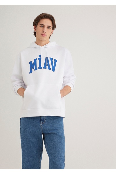Mavi Printed Hooded Loose Fit Sweatshirt