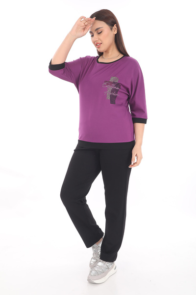 EXİTLİNE Women's Seasonal Purple Color Special Stone Suit