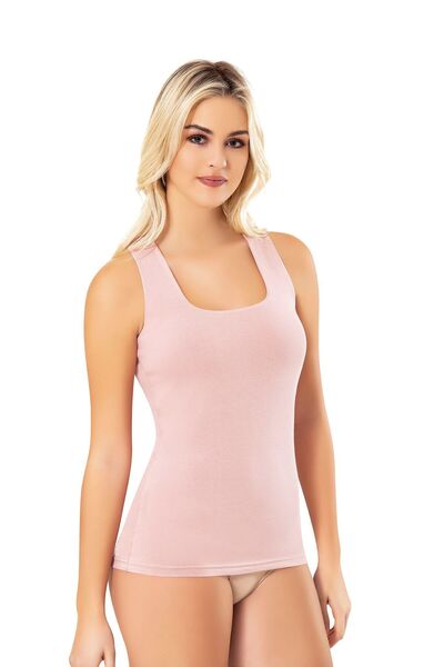 Bonnie Clyde Women's Square Neck Detailed Thick Strap Cotton Design Undershirt Powder - Powder - Bcp1.Kos-6G01U4-Pu
