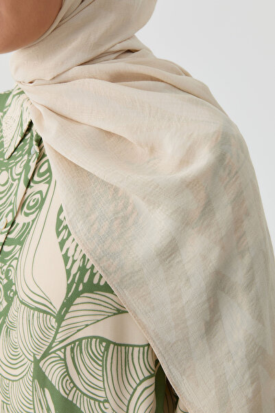 Tuğba Zikzak Desenli Jakar Şal - Bej