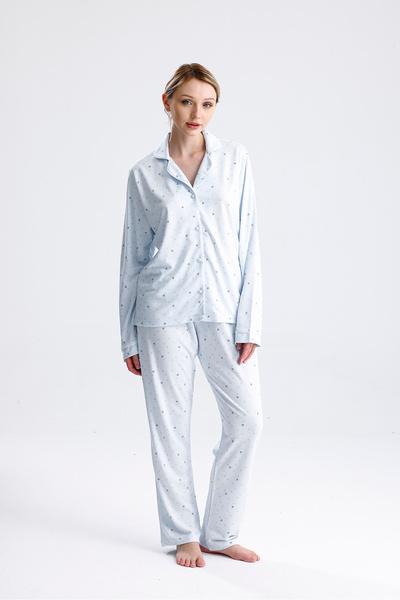 Espuar Women's Heart Pattern Front Button Long Sleeve Pajama Set