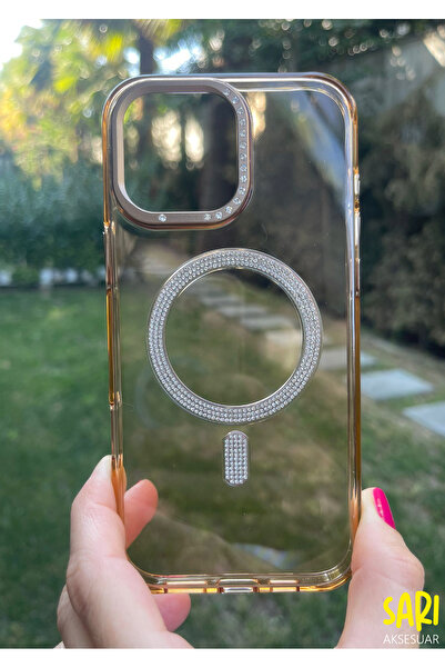 SPOLO iPhone 16 Pro Max Uyumlu Kaliteli Taşlı Magsafe Şeffaf Kılıf Kapak