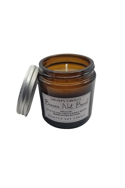 Sakura's Candles Lumânare parfumată cu banane și nuci, ceară de soia, recipient chihlimbar, 120g